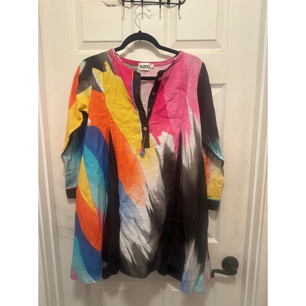 Khaadi Khaas Gul Ahmed Abstract Print Tunic Top Multi-Color Boho Henley Small